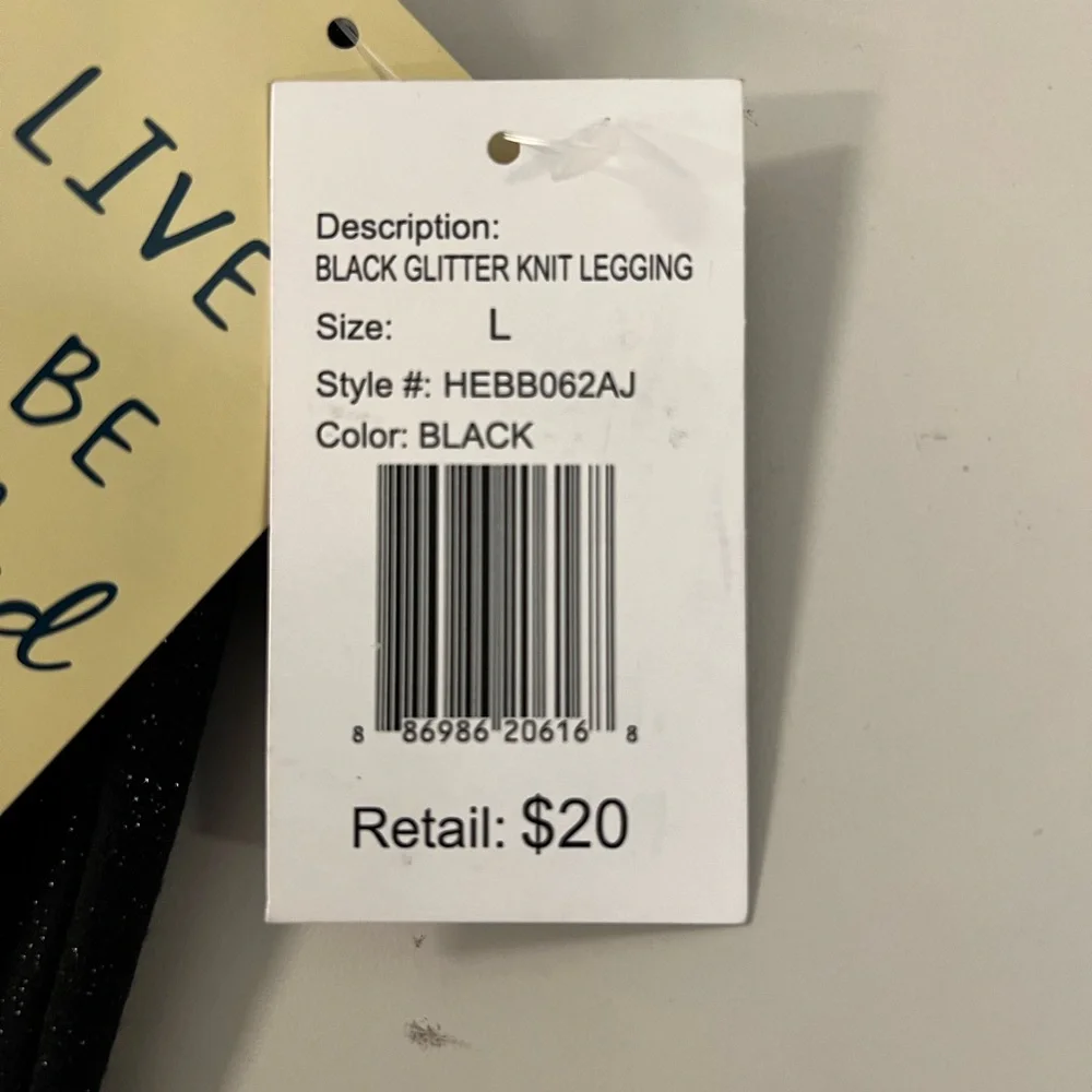 Live To Be Spoiled Women’s Black Gold Glitter Knit Leggings NWT Size L - Picture 6 of 6